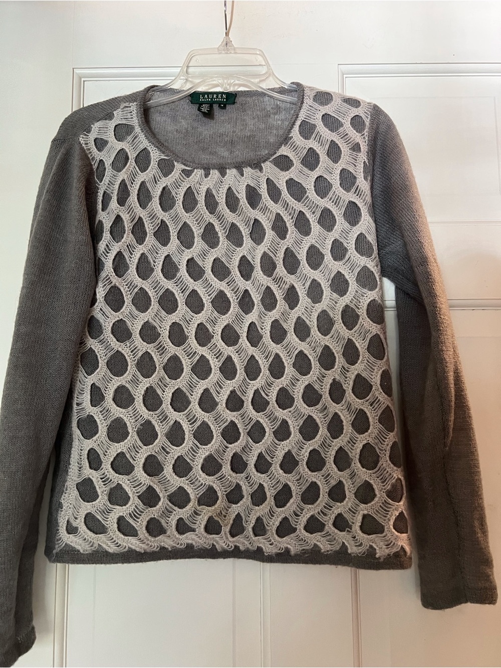 Ralph Lauren Gray Sweater with Cream/white Open-Knit Front